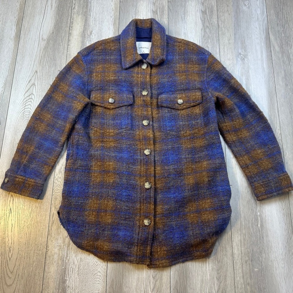 Wilfred Free The Ganna Wool Shacket Jacket Brown Blue Plaid Oversized Medium